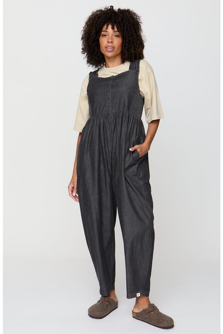 Organic Cotton Alice Denim Smocking Strap Jumpsuit, Alternate, color, Black