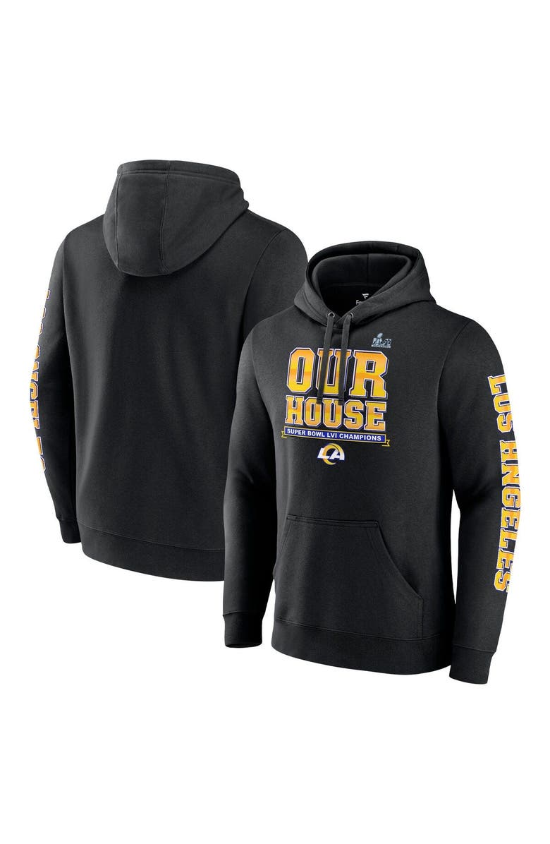 FANATICS Men's Fanatics Branded Black Los Angeles Rams Super Bowl LVI Champions Hometown Audible Fitted Pullover Hoodie, Alternate, color, 