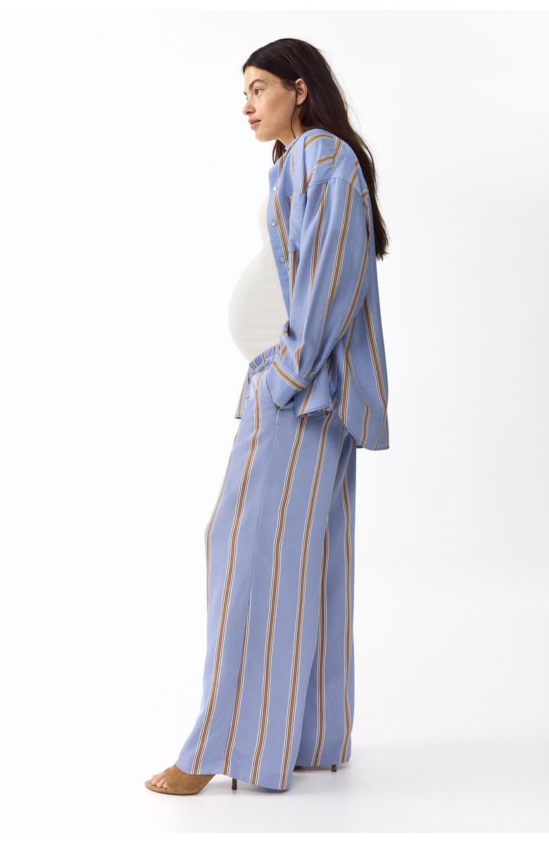 H&M Mama Wide Drawstring Trousers, Alternate, color, Light Blue/Striped