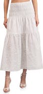 Avec Les Filles Embroidered Eyelet Smocked Cotton Midi Skirt