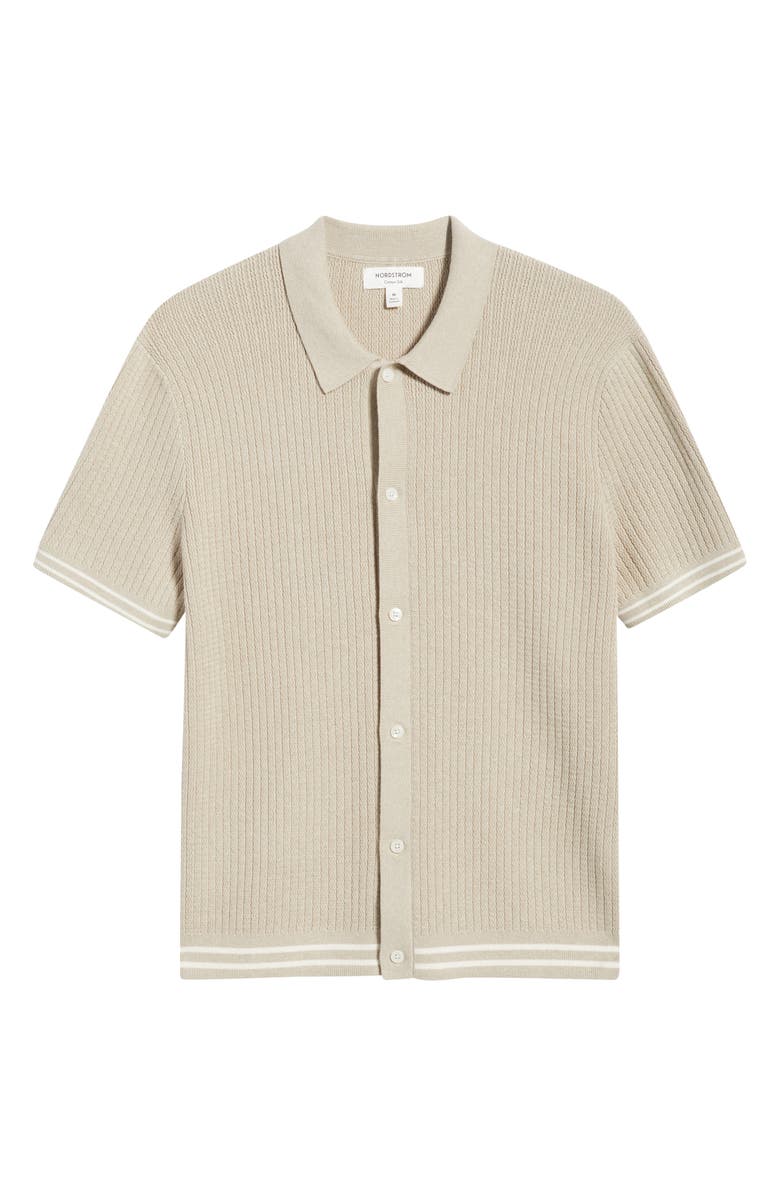 Nordstrom Short Sleeve Ribbed Cotton & Silk Cardigan, Alternate, color, Beige Oak Heather