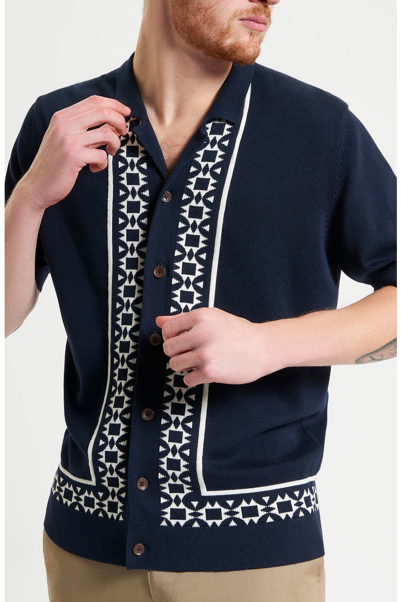 Border Resort Knit Camp Shirt, Main, color, DARK NAVY