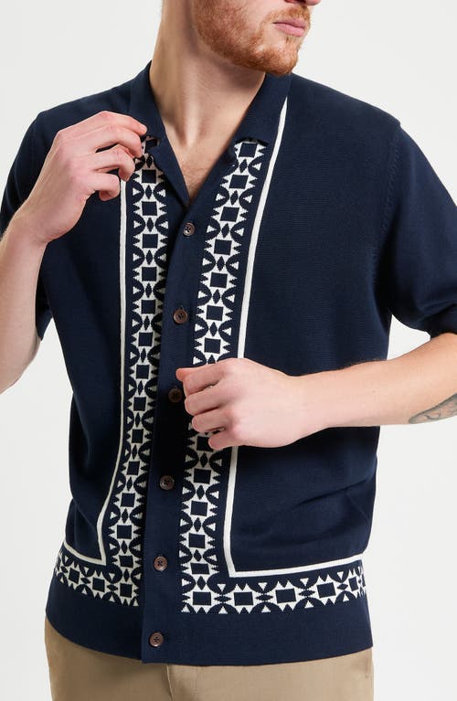 Ben Sherman Border Resort Knit Camp Shirt In Dark Navy