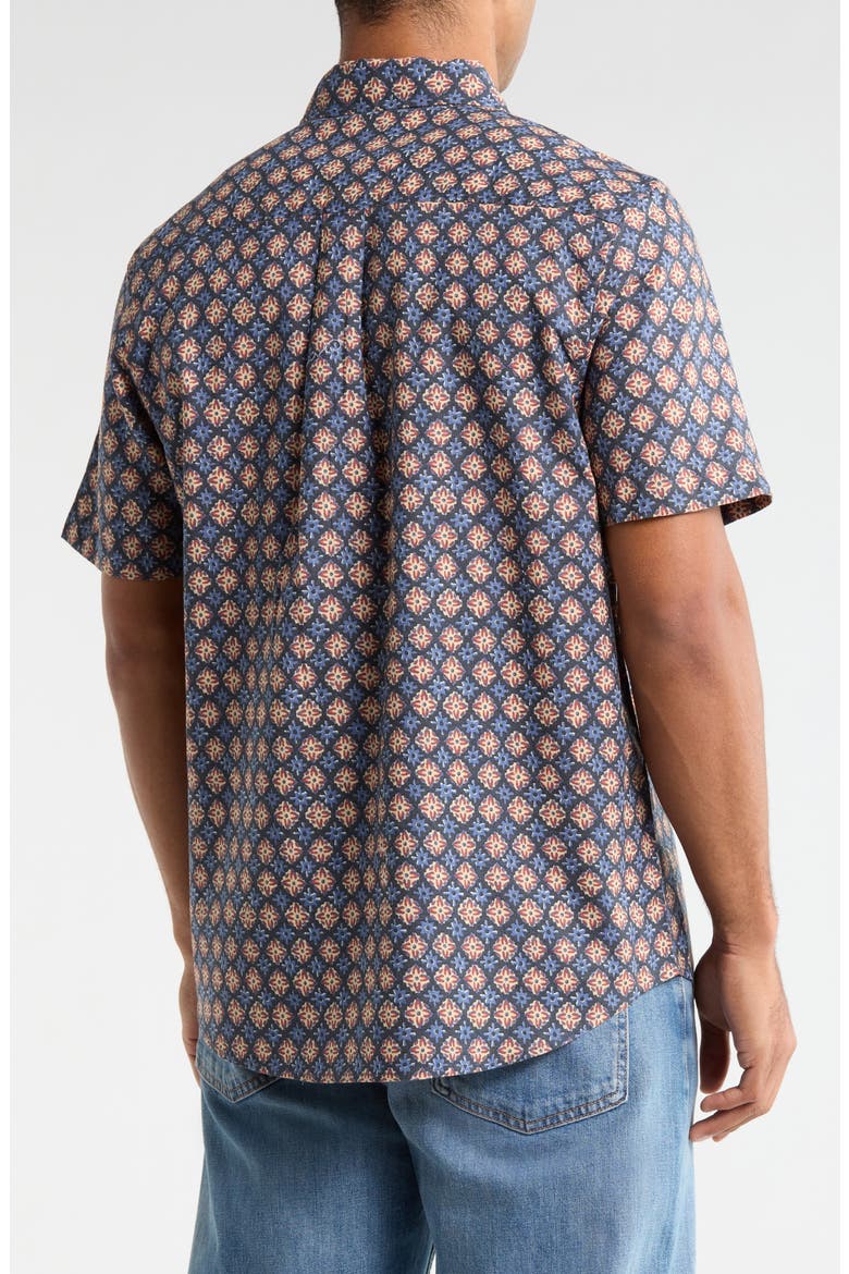 Medallion Short Sleeve Linen & Cotton Button-Up Shirt, Alternate, color, NAVY MEDALLION