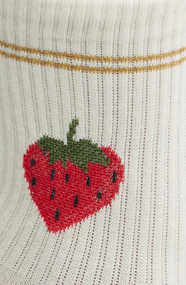 Stems Strawberry Metallic Stripe Grippy Crew Socks, Alternate, color, Gold