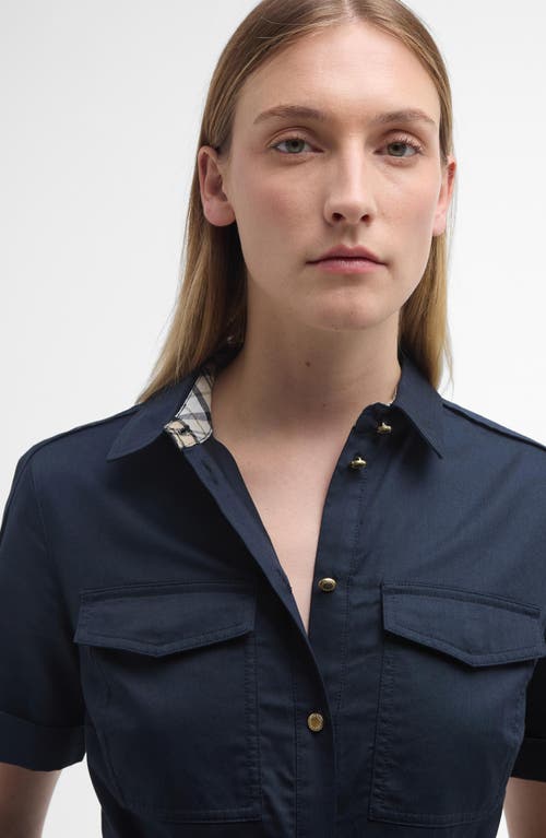 Barbour Ivy Short Sleeve Cotton Sateen Shirtdress In Dark Navy