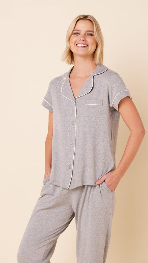 The Cat's Pajamas Pima Knit Cropped Pajama Set In Gray