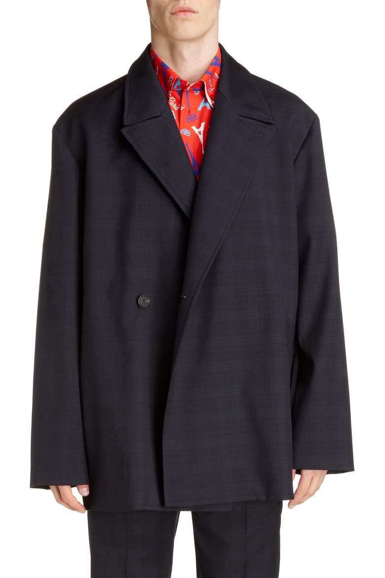 Plaid Wool Flap Jacket, Main, color, DARK NAVY
