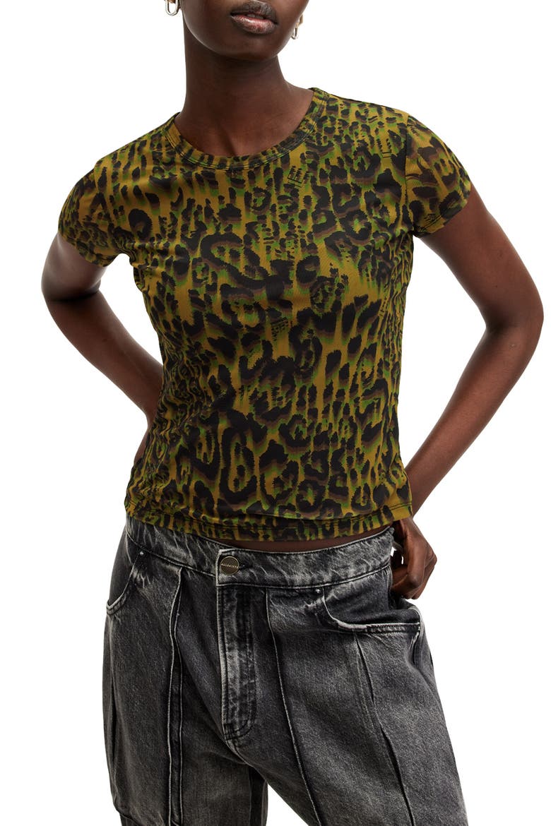 Ellie Leopard Mesh T-Shirt, Alternate, color, TERESA KHAKI GREEN