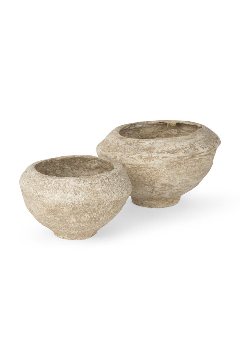 Sonu Set of 2 Paper Mache Half Pot Bowls, Main, color, Beige