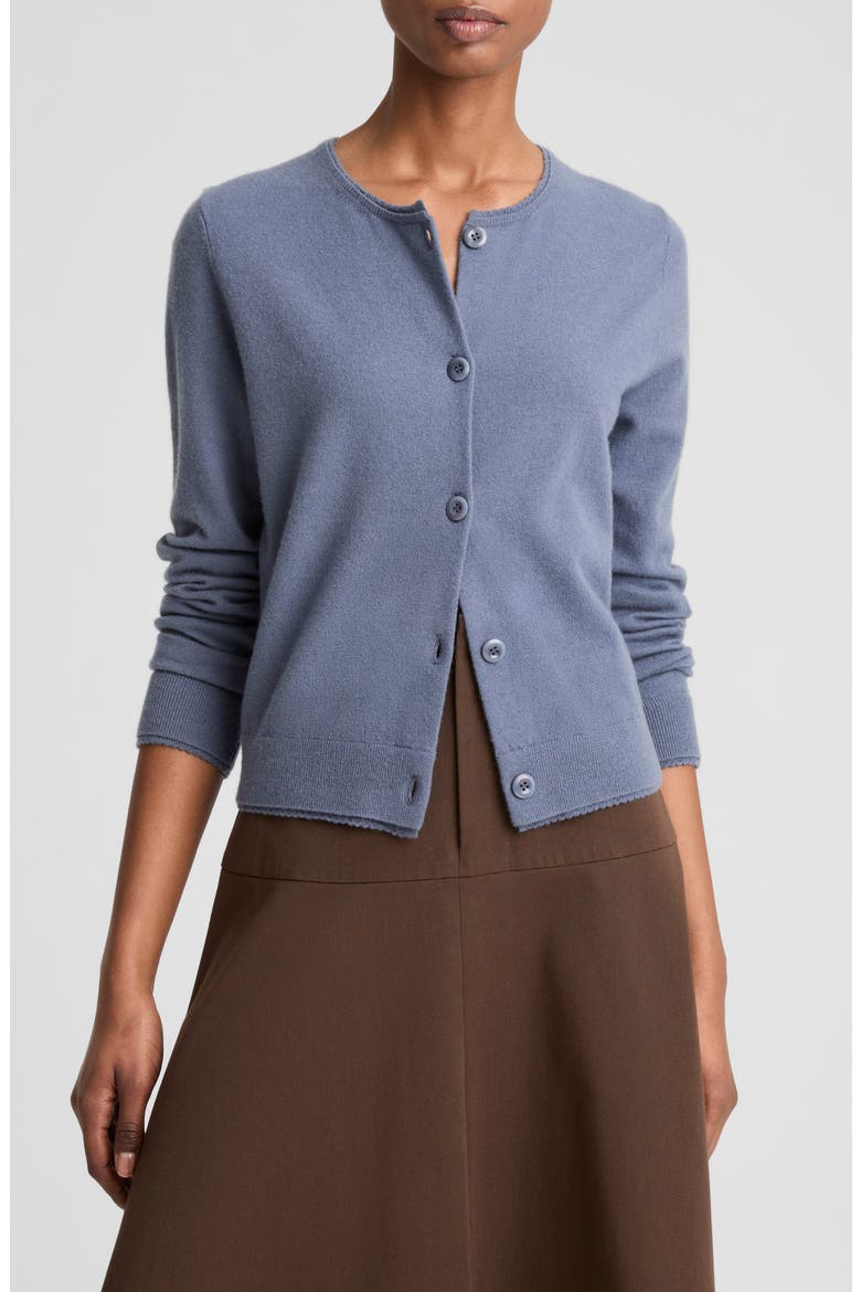 Scallop Trim Button Front Cardigan, Main, color, AZUL