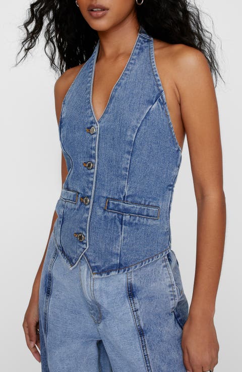Open Back Denim Halter Vest