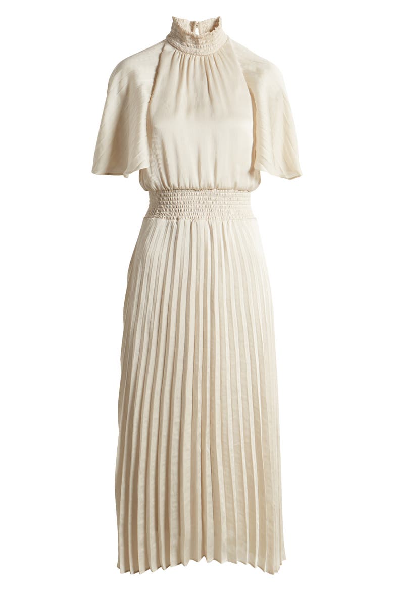 Flutter Sleeve Pleated Midi Dress, Alternate, color, CREAM
