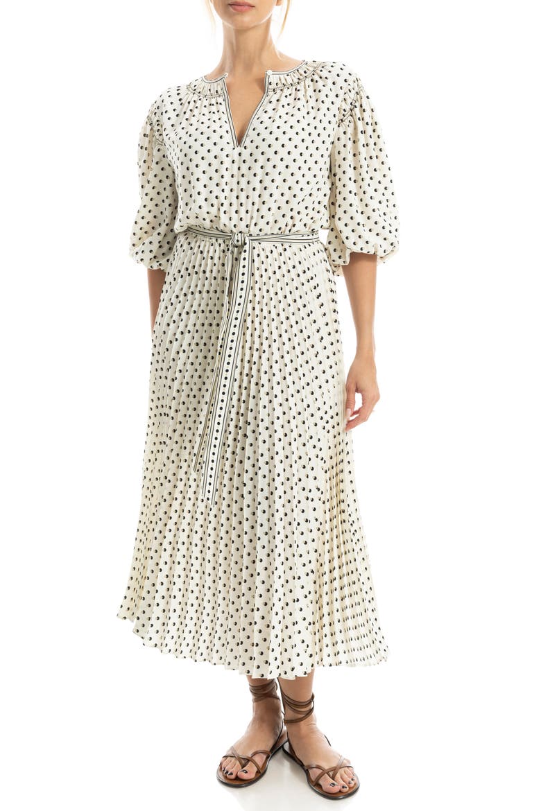 Elbow Length Sleeve Crepe Dress, Alternate, color, ECRU/ KHAKI/ BLACK
