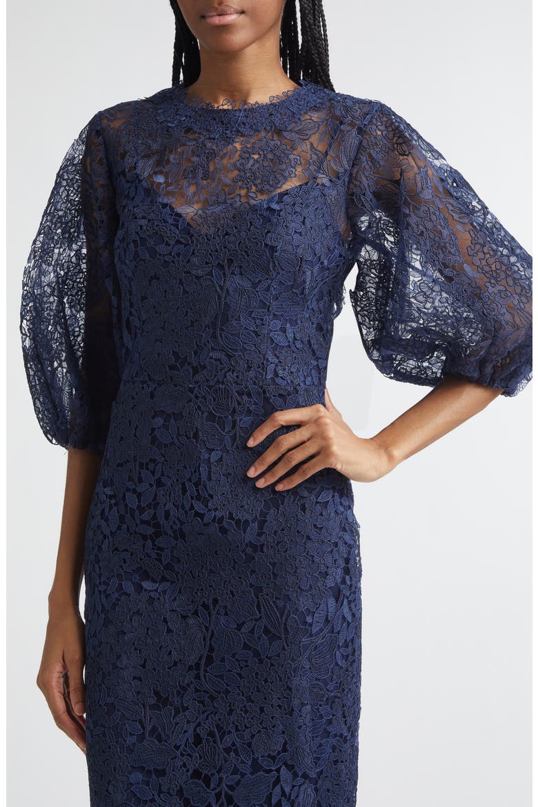 Balloon Sleeve Lace Midi Pencil Dress, Alternate, color, MIDNIGHT