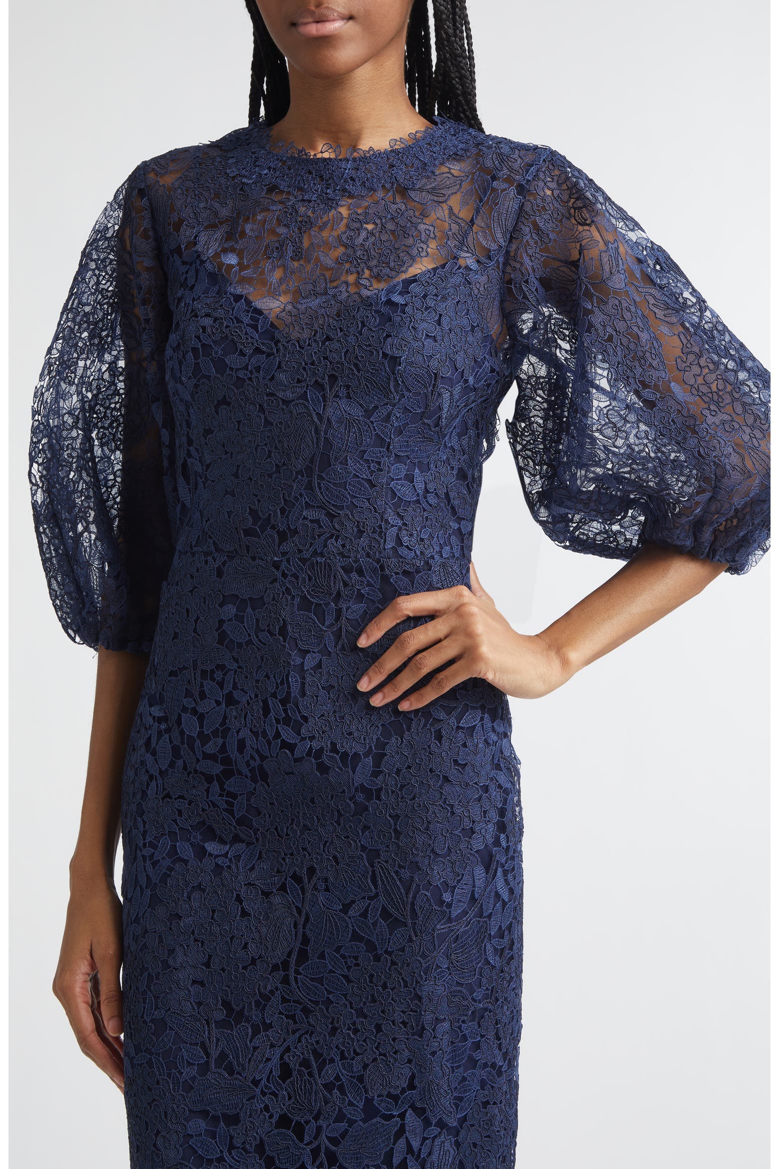 Lace Balloo Color Carolina Herrera Balloon Sleeve Lace Midi Pencil Dress (Women) | Nordstrom