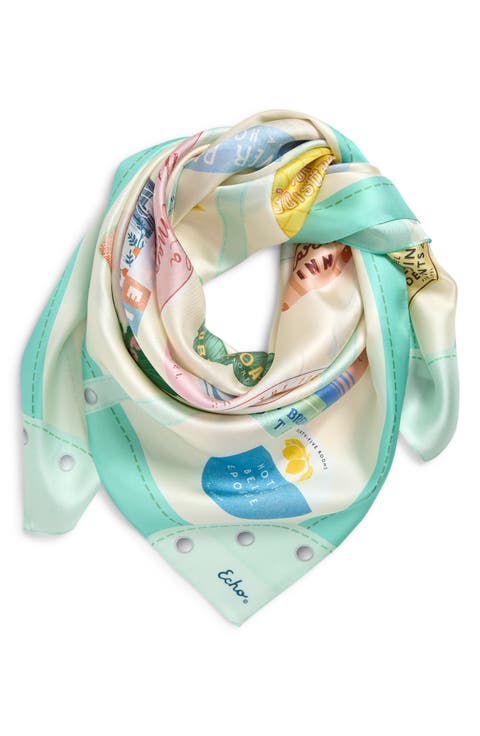 Travel Stickers Silk Square Scarf