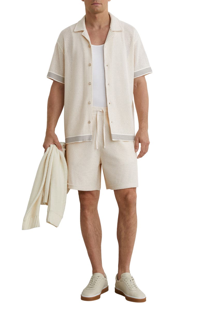Reiss Aliso Open Knit Camp Shirt, Alternate, color, Off White