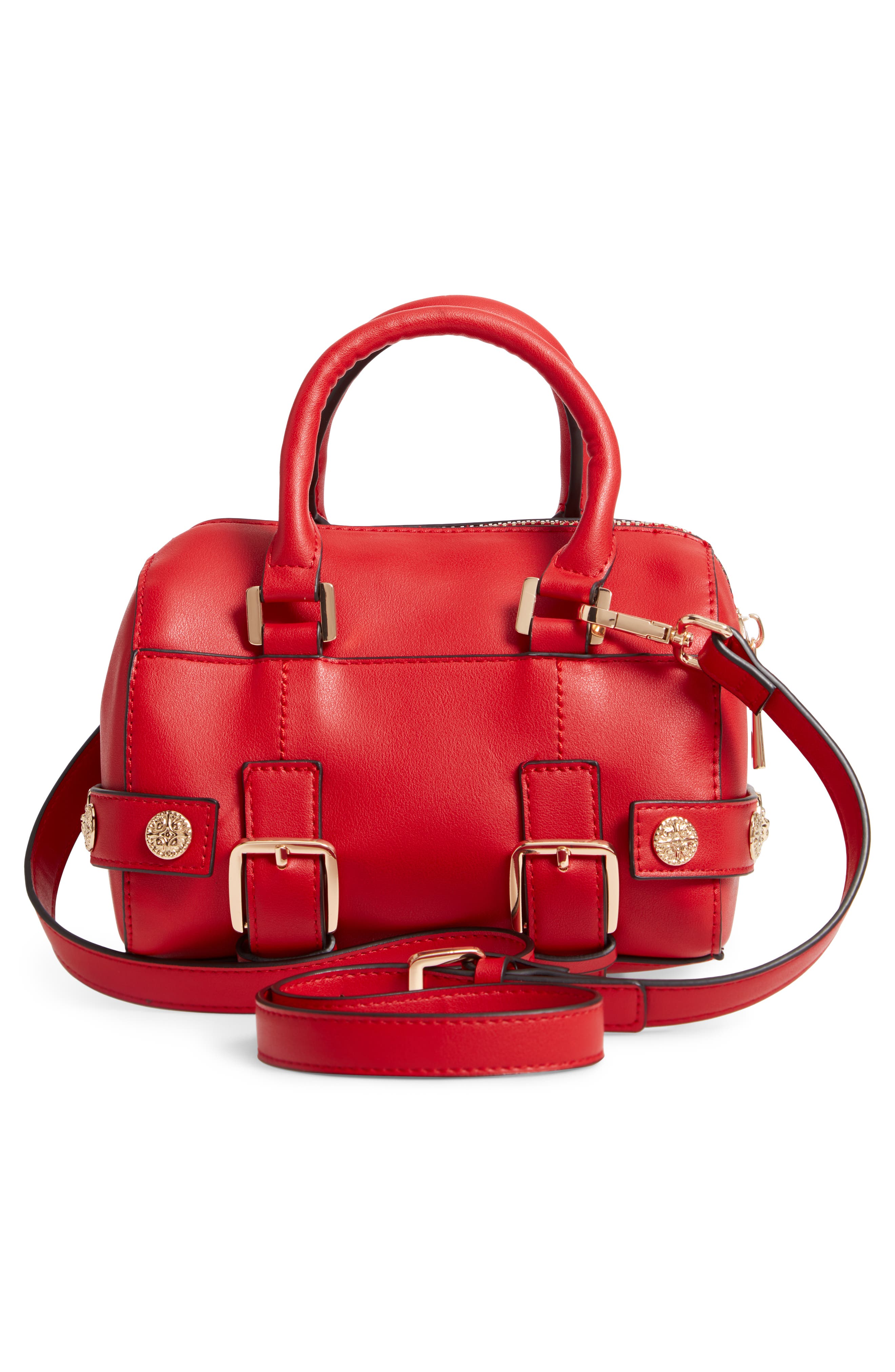 Bianca Studded Faux Leather Bowler Bag, Alternate, color, RED MULTI