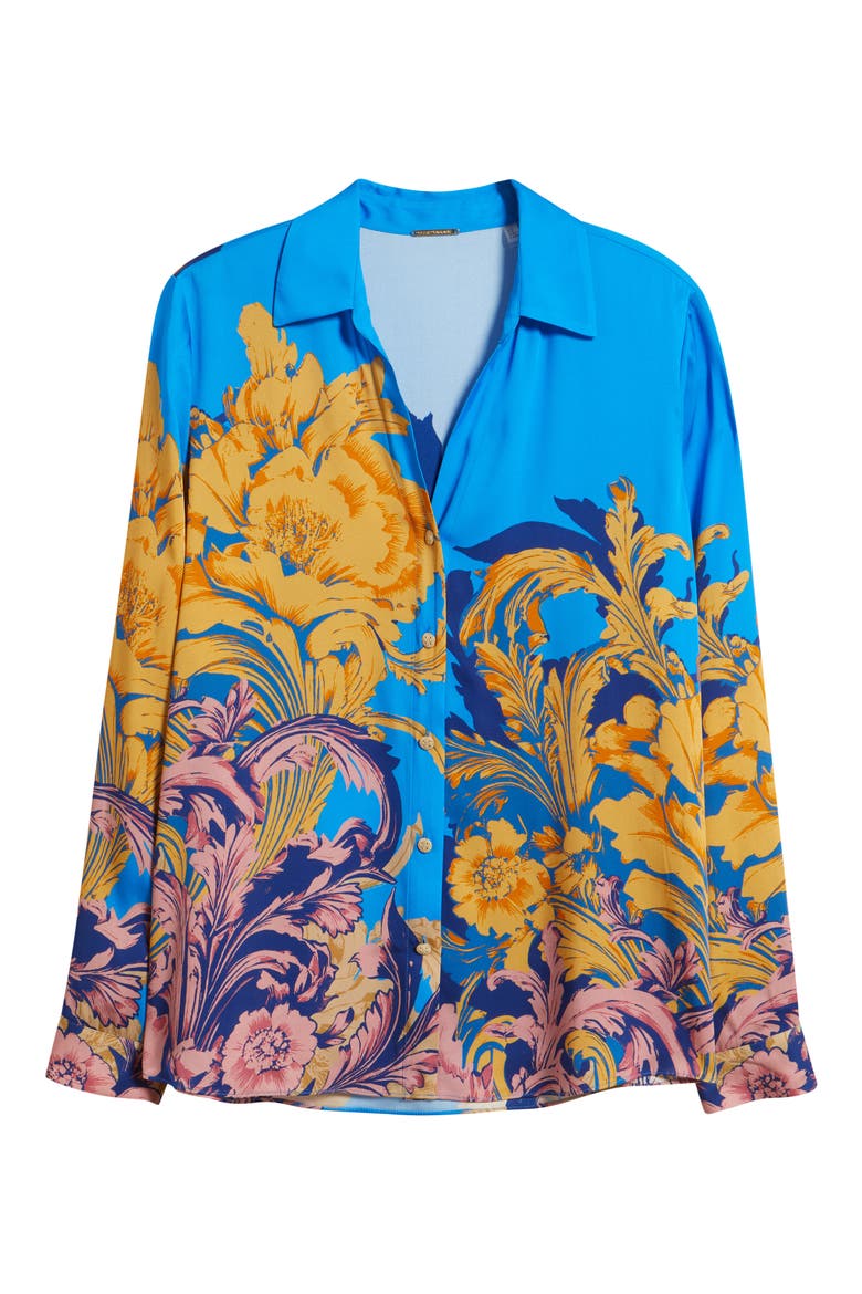 The Madeline Placed Floral Stretch Silk Button-Up Shirt, Alternate, color, RIBBON SCROLL PRINT