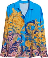 Elie Tahari The Madeline Placed Floral Stretch Silk Button-Up Shirt