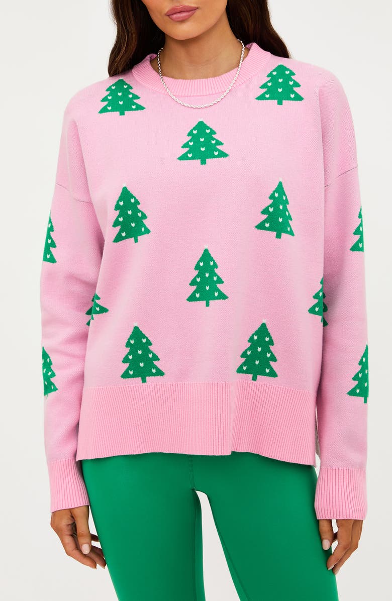 Beach Riot Callie Christmas Tree Sweater, Alternate, color, Pink