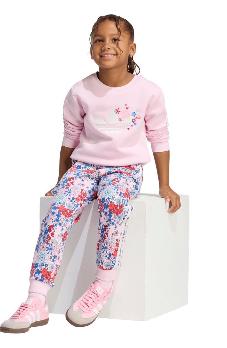 adidas Kids' Embroidered Cotton Blend Sweatshirt & Sweatpants Set, Alternate, color, Clear Pink