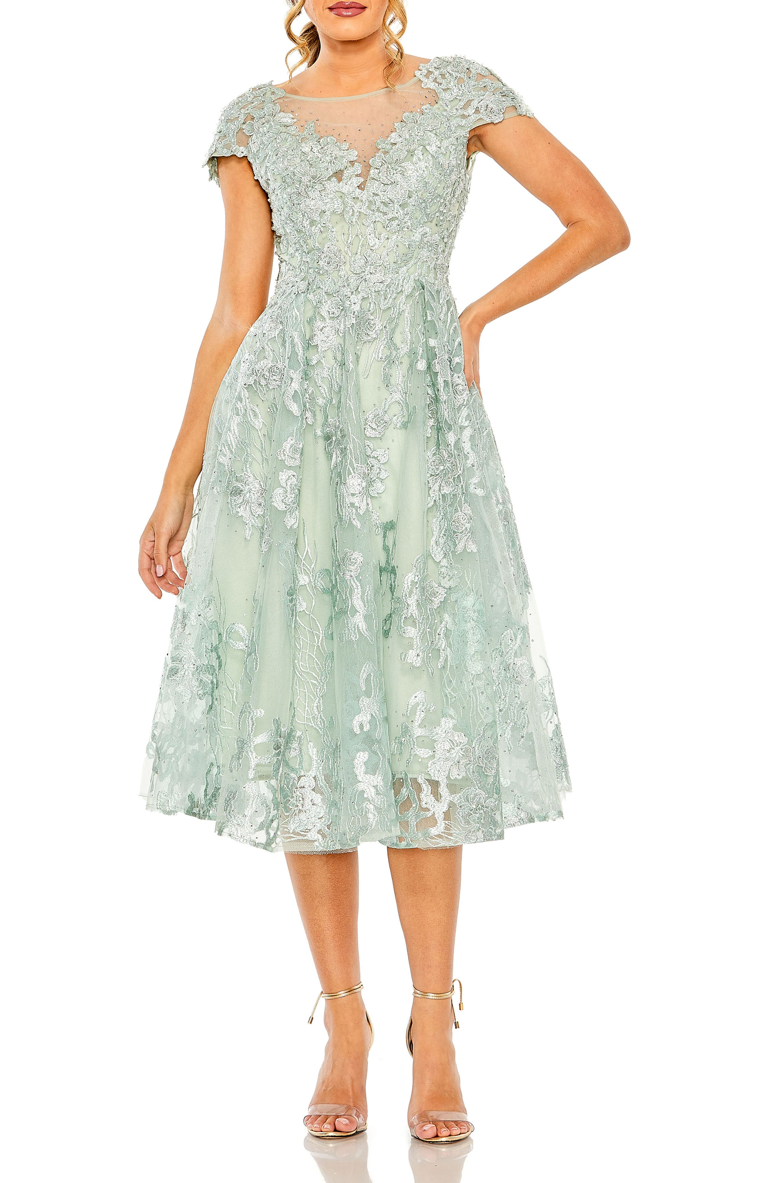 Embroidered Cap Sleeveless A Line Dress