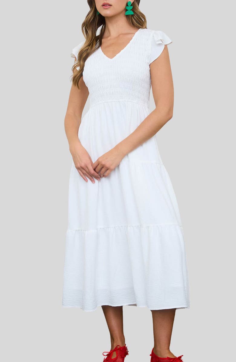 Blu Pepper Smocked Maxi Dress, Main, color, White