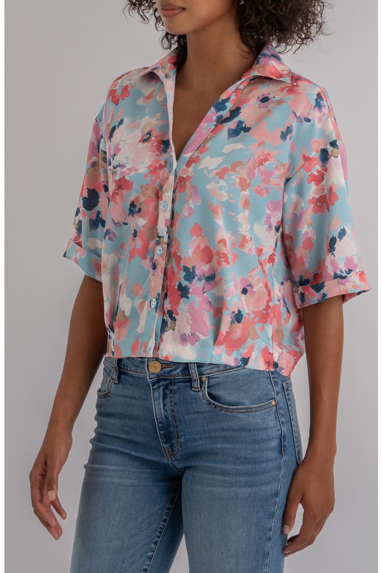 Donna Floral Short Sleeve Button-Up Shirt, Alternate, color, SKY