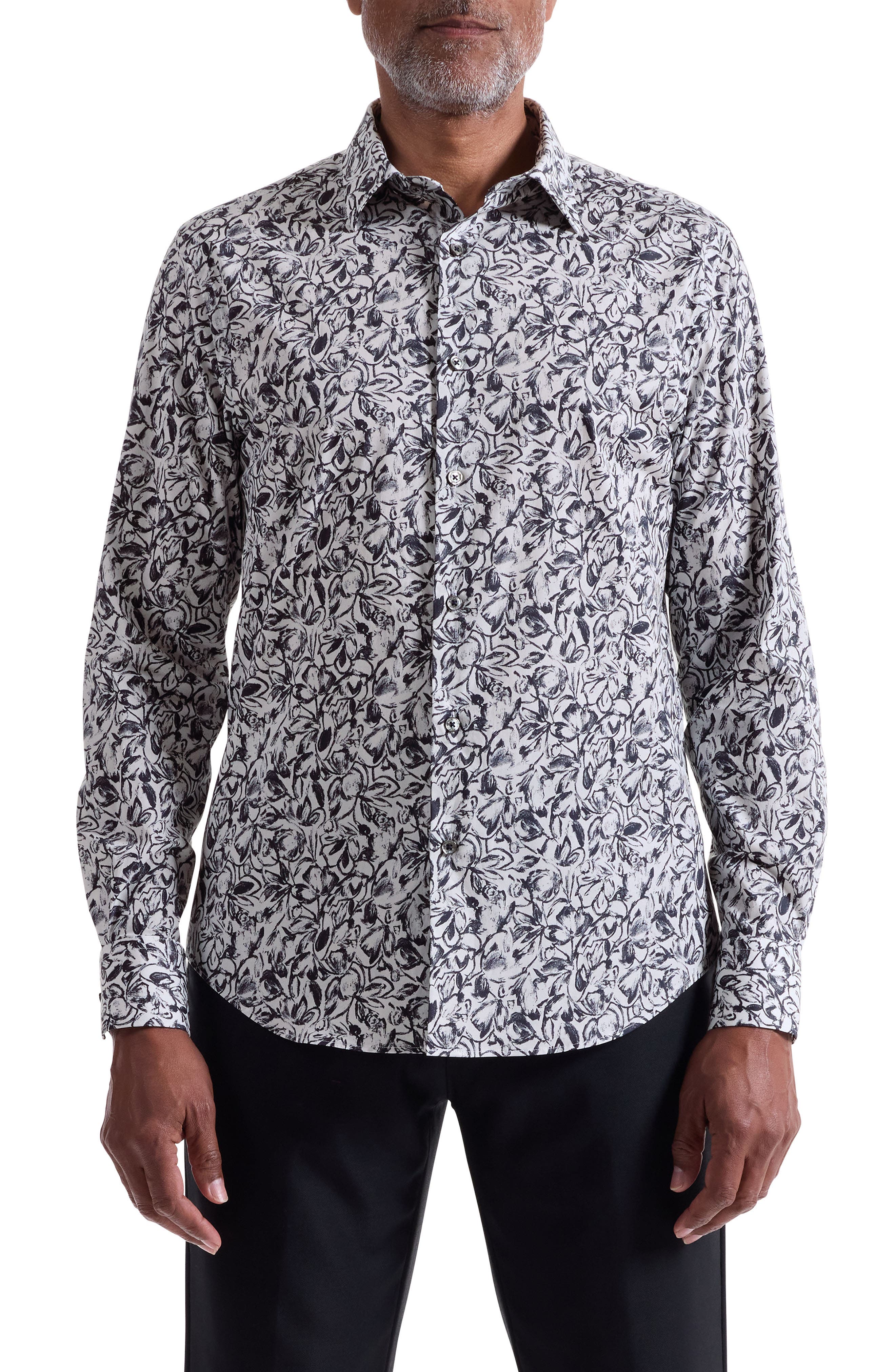 Bugatchi Julian Shaped Fit Floral Print Stretch Cotton Button-Up Shirt