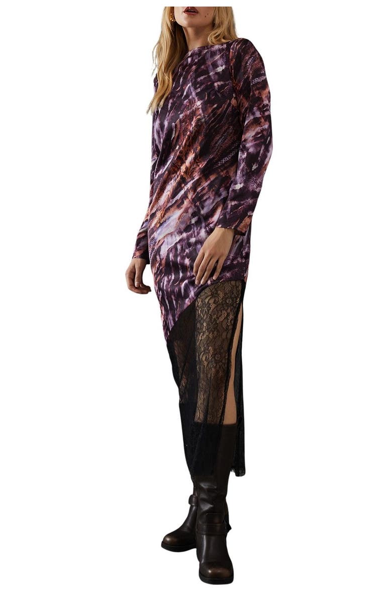 Warehouse Column Lace Panel Midi Dress, Alternate, color, Multi