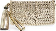 Anya Hindmarch The Neeson Herringbone Woven Metallic Leather Tassel Clutch