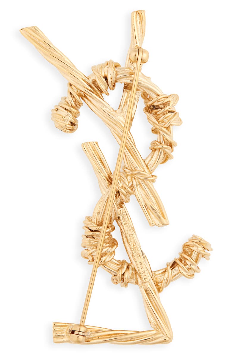 Saint Laurent Rope Textured Monogram Brooch, Alternate, color, 