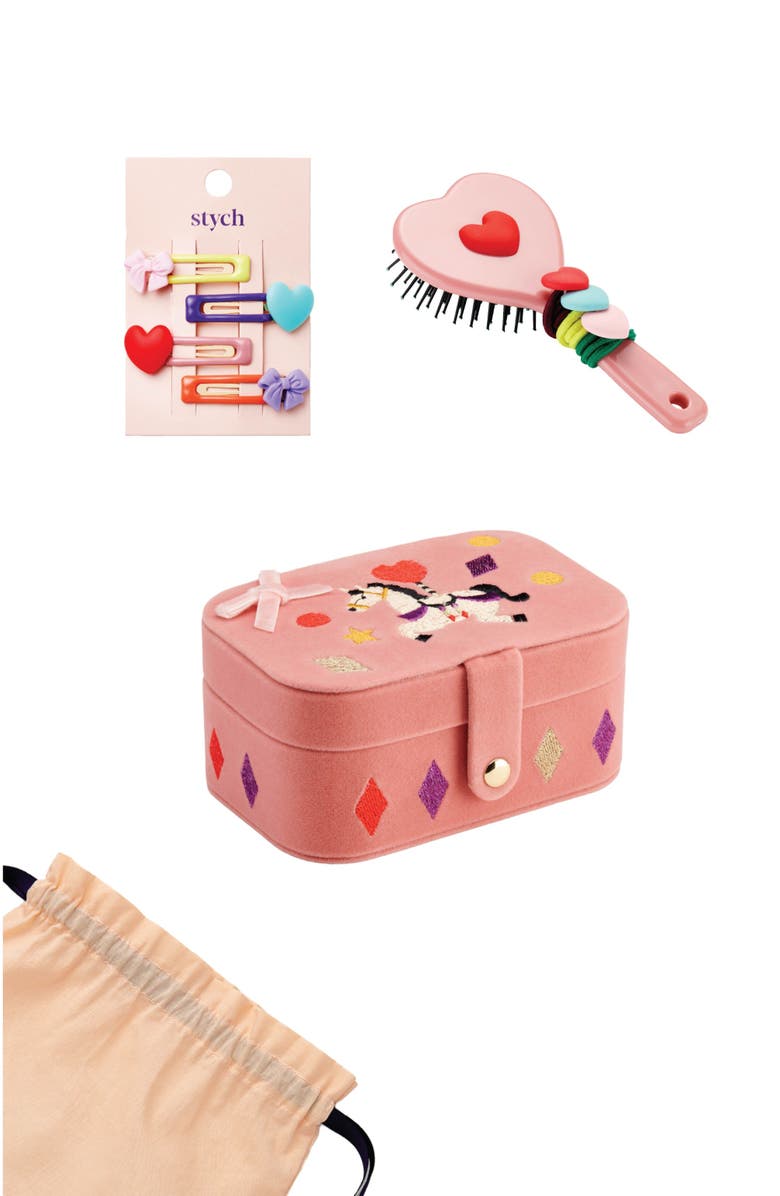 Stych Unicorn Jewelry Box and Hair Gift Set, Alternate, color, Pink