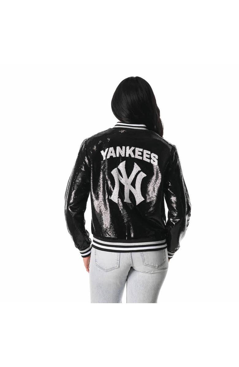 THE WILD COLLECTIVE Women's The Wild Collective  Black New York Yankees Sequin Full-Zip Bomber Jacket, Alternate, color, 