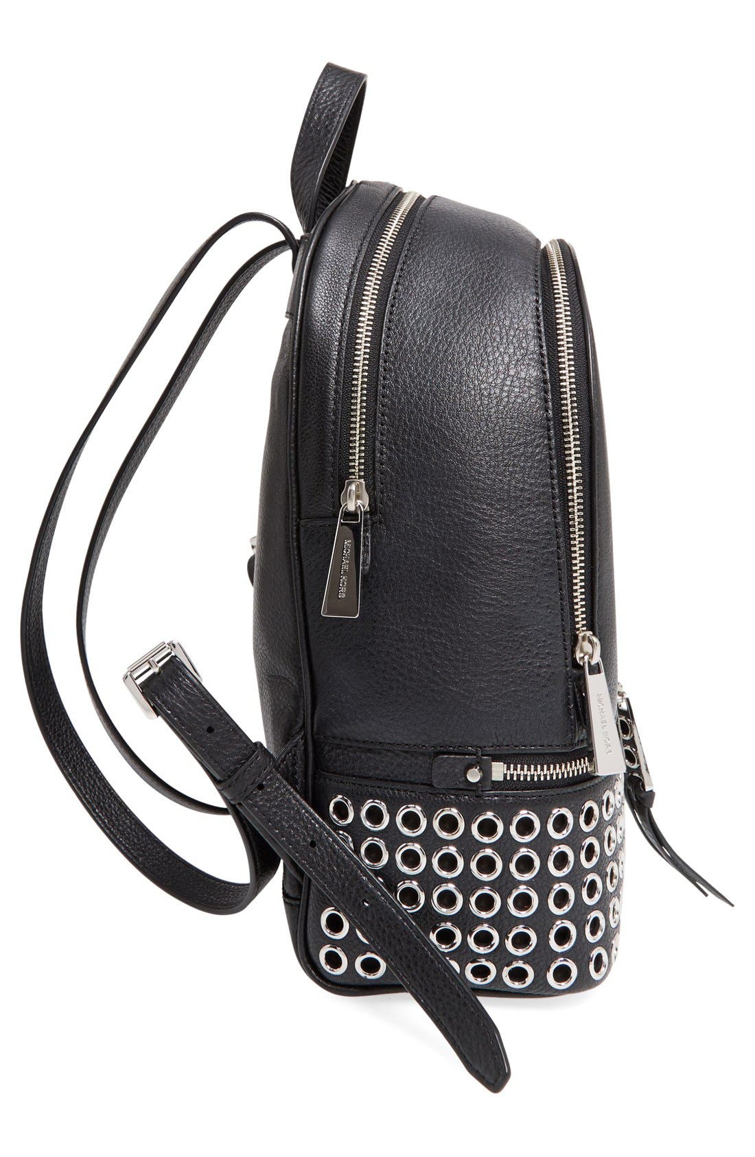 'Rhea - Zip Grommet' Leather Backpack, Alternate, color, BLACK/ SILVER