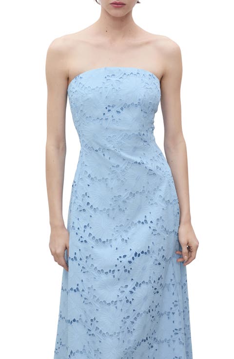 Sky Embroidered Strapless Cotton Sundress