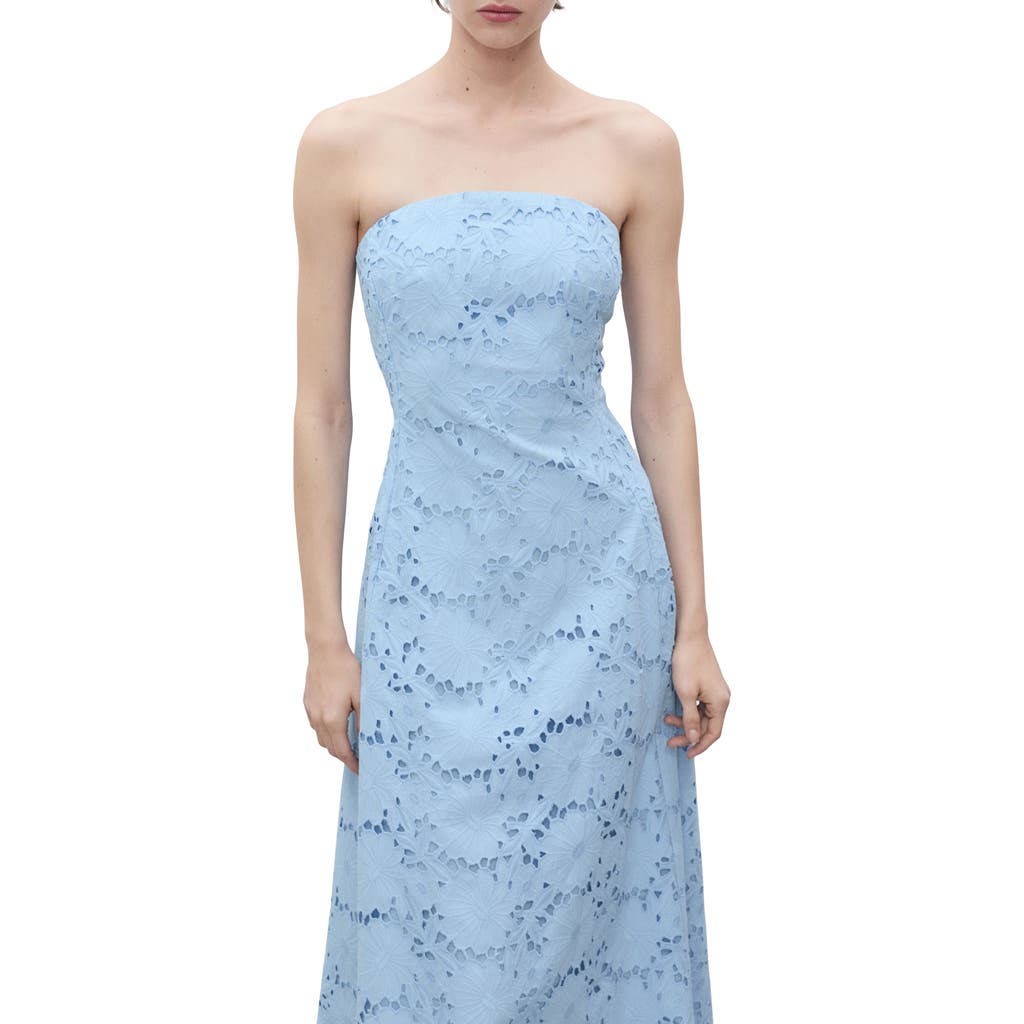 Mango Sky Embroidered Strapless Cotton Sundress