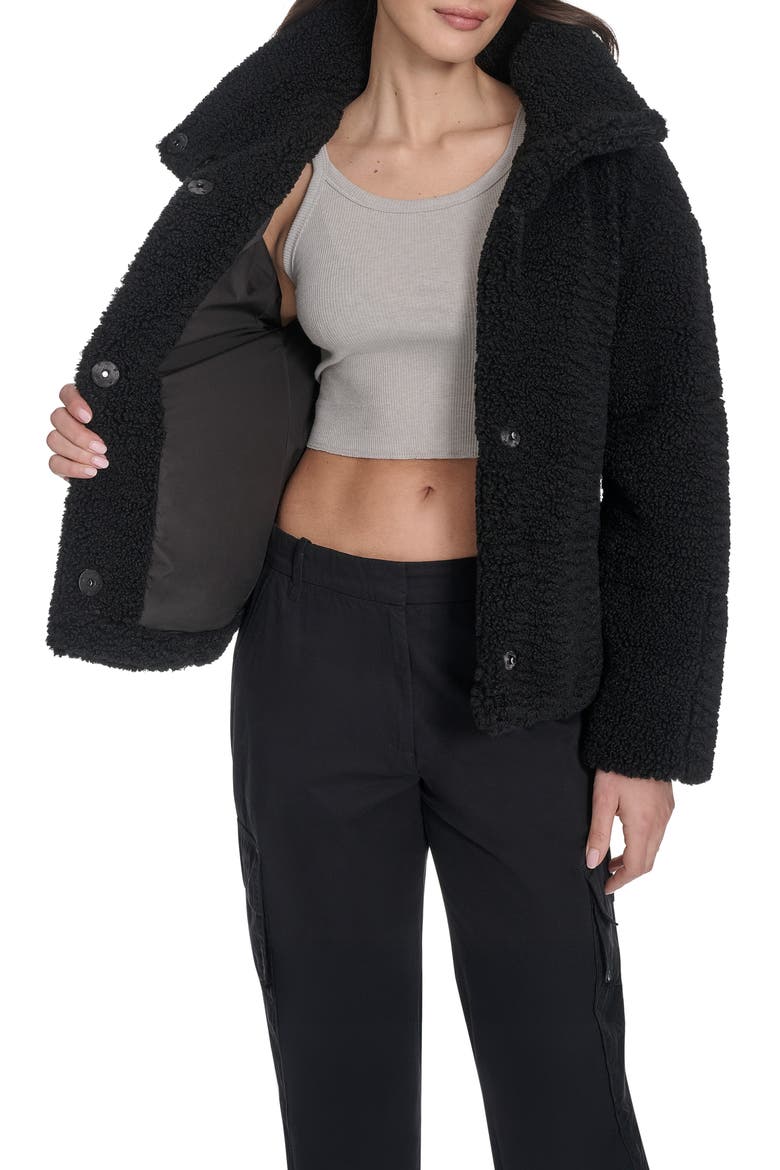 Quilted Faux Fur Short Teddy Jacket, Alternate, color, BLACK