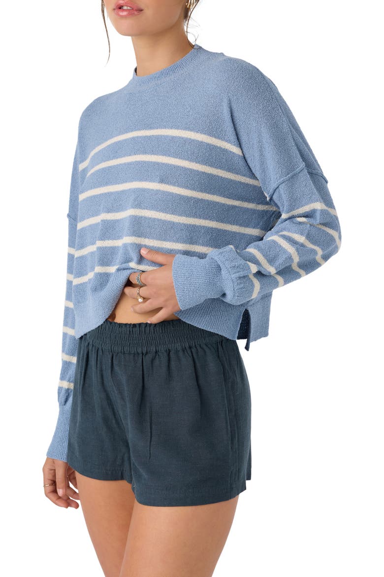 Zephi Stripe Crop Sweater, Alternate, color, FADED DENIM