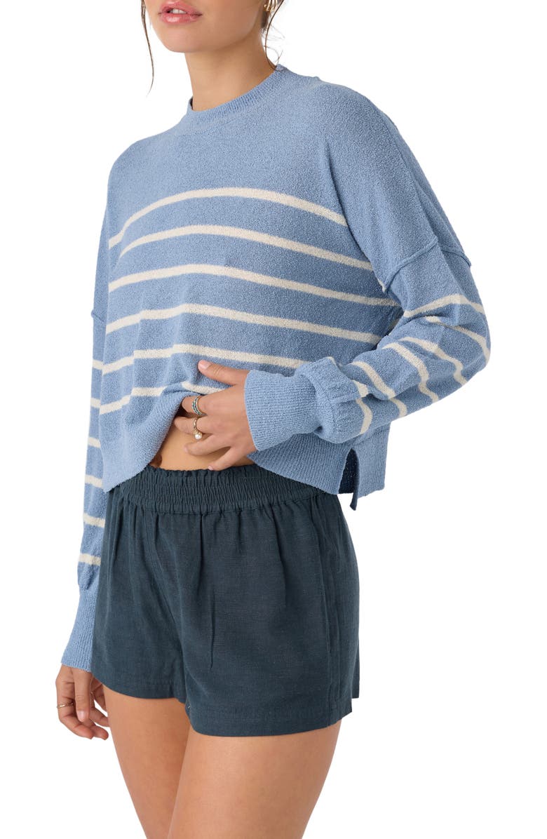 O'Neill Zephi Stripe Crop Sweater, Alternate, color, Faded Denim