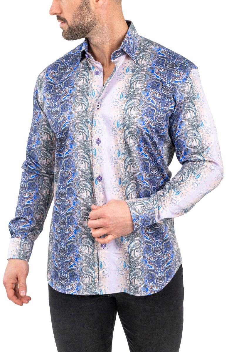 Maceoo Fibonacci Paisleyluxe Purple Contemporary Fit Button-Up Shirt, Alternate, color, 
