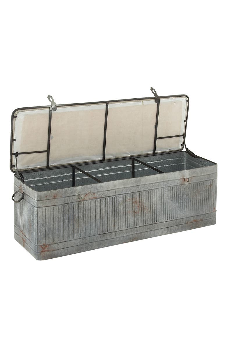 SONOMA SAGE HOME Gray Metal Galvanized Storage Bench with Cream Burlap Top, Alternate, color,