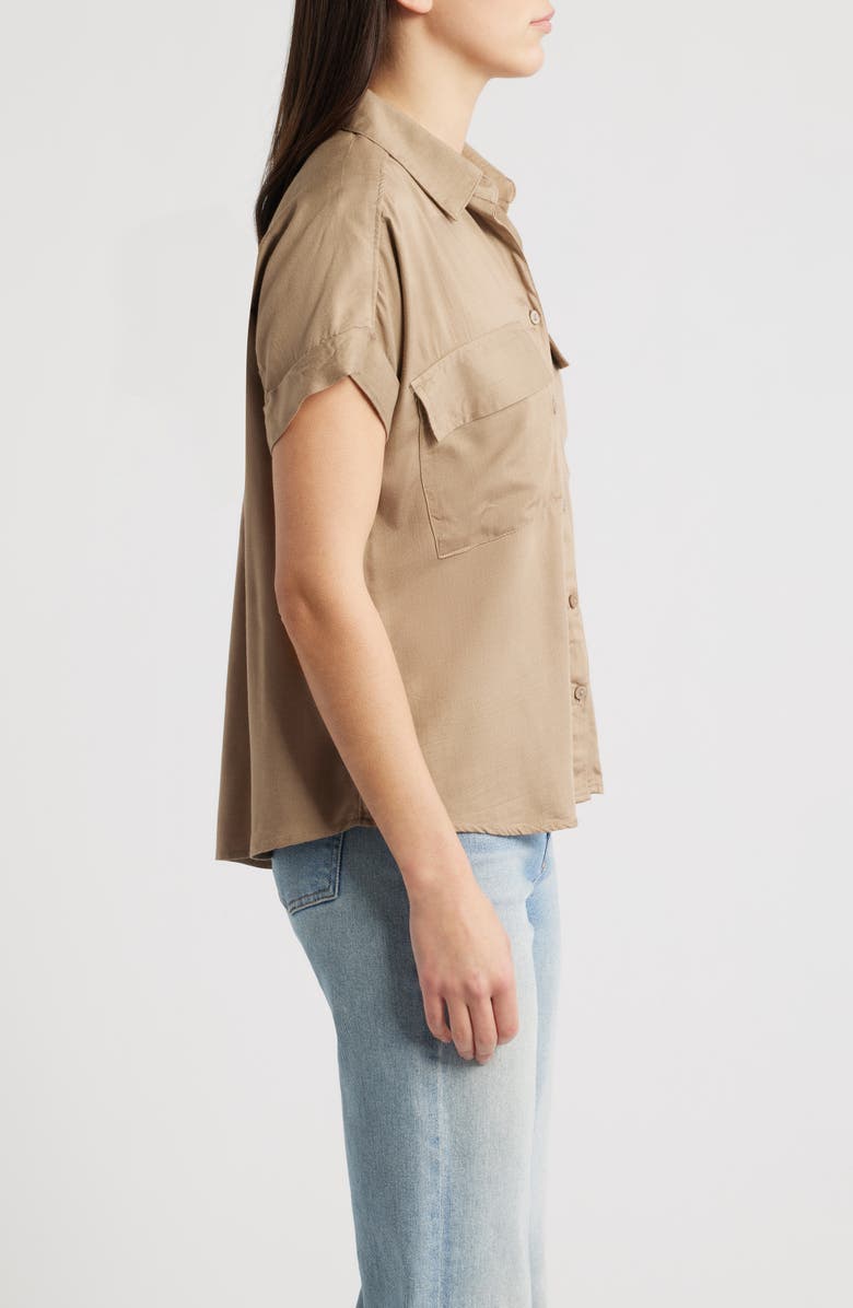 beachlunchlounge Kia Short Sleeve Button-Up Shirt, Alternate, color, Dijon