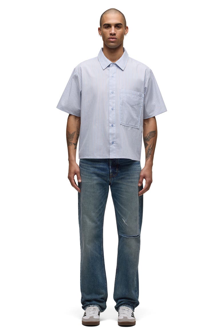 Rex Short Sleeve Cotton Button-Up Shirt, Alternate, color, BLUE STRIPE