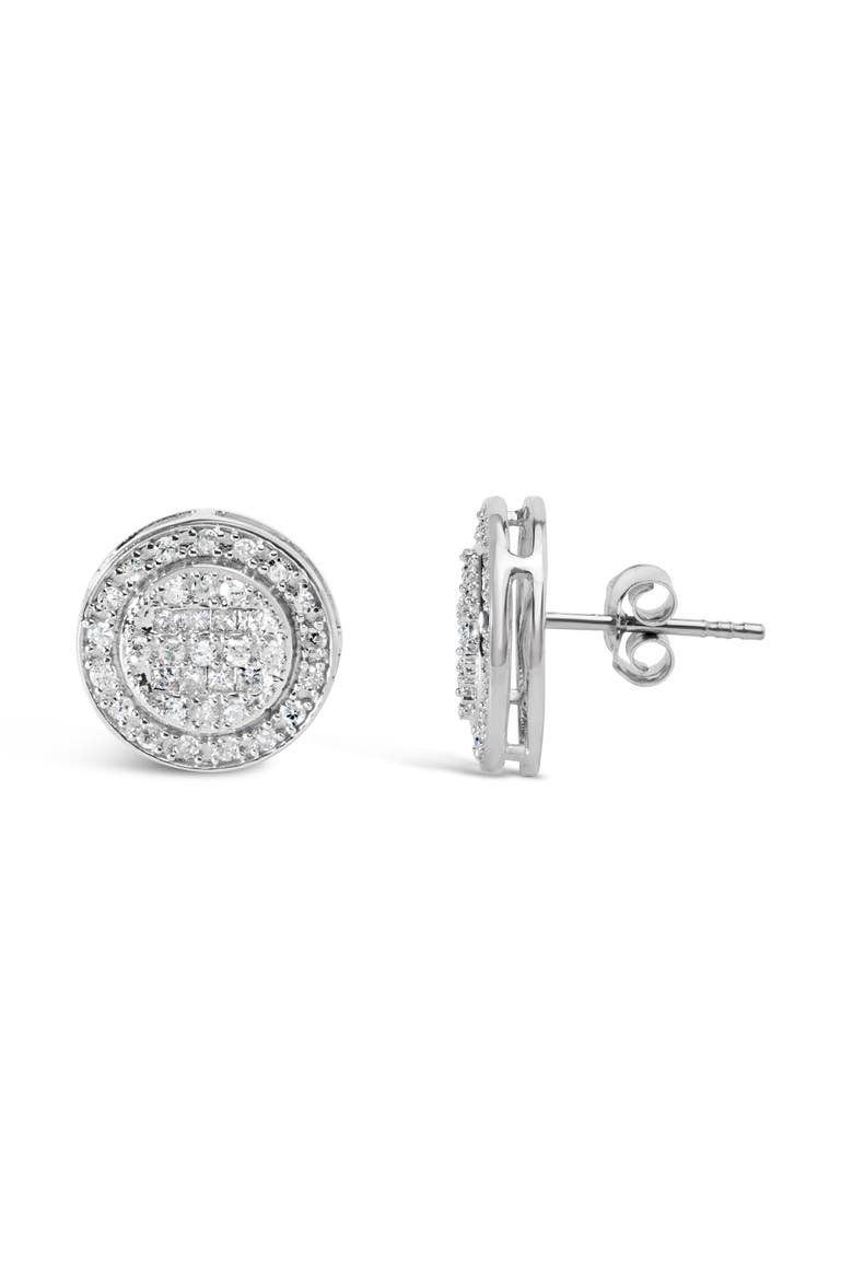 .925 Sterling Silver 3/4 Cttw Diamond Composite and Halo Stud Earrings, Alternate, color, Silver
