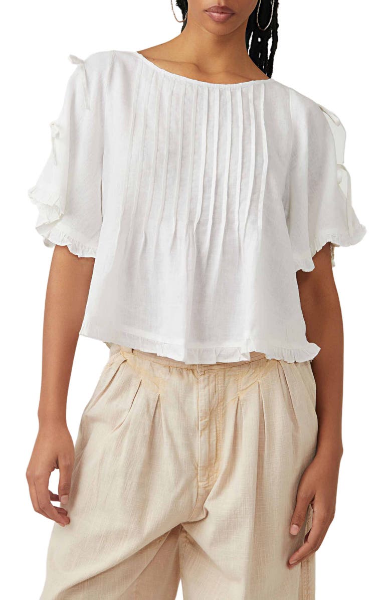Free People Lillia Pintuck Crop Linen Blend Top, Main, color, White