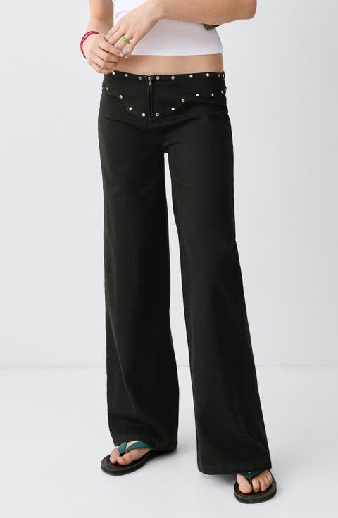Studded Low Waist Straight Leg Jeans