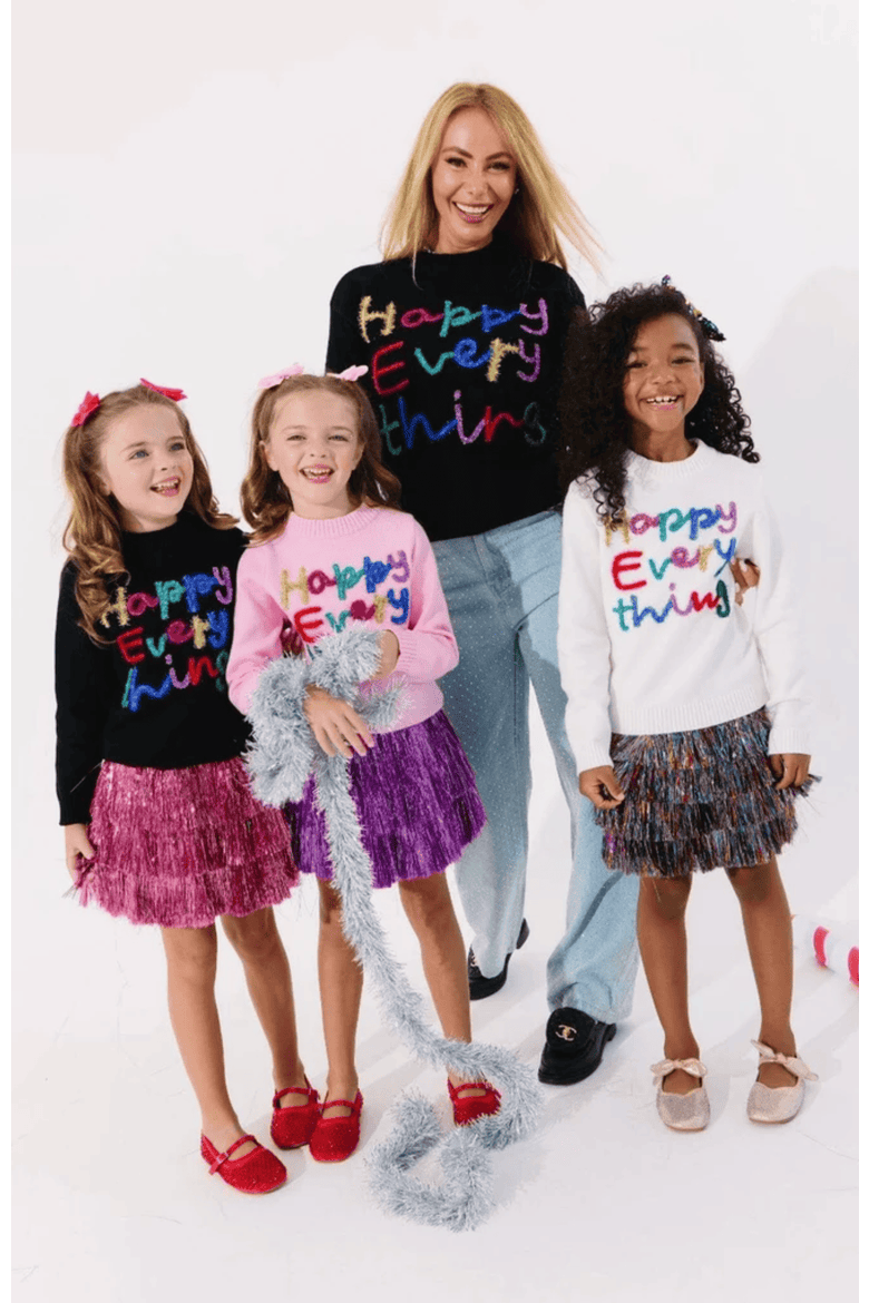 Happy Everything Tinsel Sweater, Alternate, color, Black